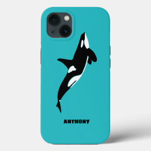 Etui iPhone 13 Orques Épaulards Bleu Turquoise Personnalisé