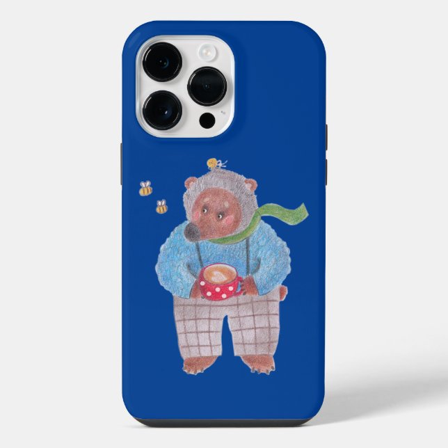 Coque iPhone Ours, abeilles et cappuccino (Verso)
