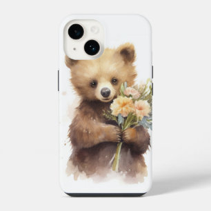 Coque Pour iPhone 14 Ours aquarelle avec un bouquet