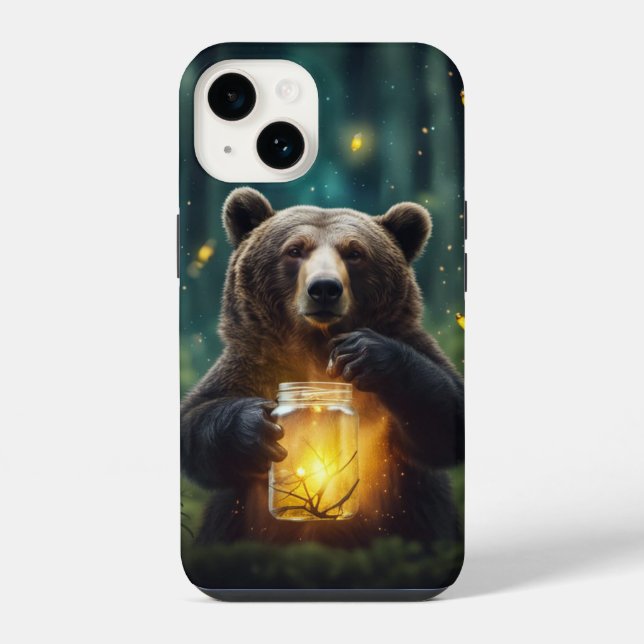 Coque iPhone Ours avec des lucioles dans un pot (Verso)