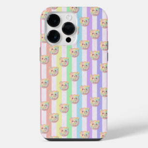 Coque Pour Pour iPhone 14 Pro Max Ours en peluche arc-en-ciel pastel mignon et rayur