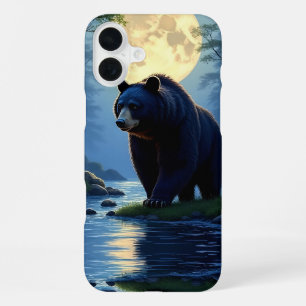 Coque iPhone 16 Plus Ours noir dans les bois au bord de l'eau