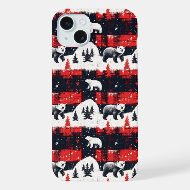 Coque iPhone Ours polaire plaid rouge buffle (Verso)