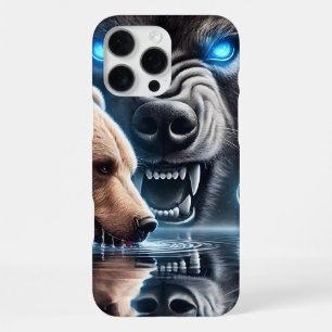 Coque iPhone 16 Pro Max Ours serein et silhouette d'ours dominant