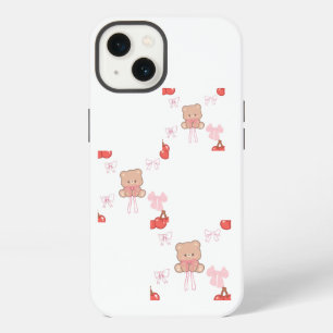 Etui iPhone 13 Ourson en rose pastel arc framboise coquette esthé