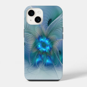 Coque Pour iPhone 14 Ovations debout, fractale abstraite bleu turquoise