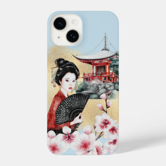 Coque Pour iPhone 14 Pagode japonaise en fleur de cerisier Geisha Girl