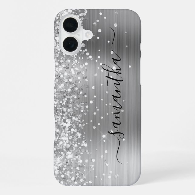Coque iPhone Pailleté Argent Métallisé Signature Féminin (Verso)