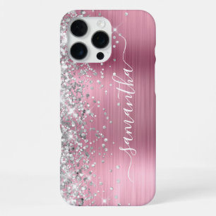 Coque iPhone 16 Pro Max Pailleté Argent Rose Clair Métallisé Signature Fém