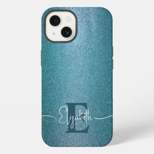 Coque iPhone Pailleté bleu Chic tendance stylée Monogrammé (Verso)