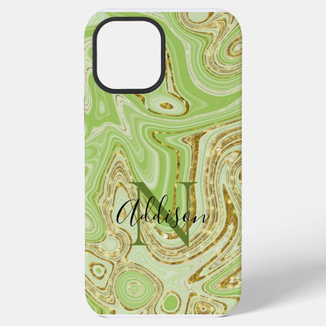 Coque iPhone Pailleté doré abstrait Vert Chic Élégant (Verso)