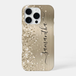 Coque iPhone 16 Pro Pailleté Or Clair Métallisé Signature Féminin