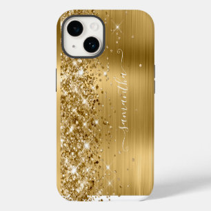 Coque Pour iPhone 14 Pailleté Or Glamour Féminin Signature Débordante