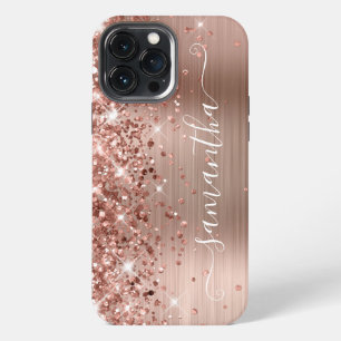 Etui iPhone 13 Pro Max Pailleté Or Rose Moderne Signature Féminin