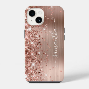 Coque Pour iPhone 14 Pailleté Rose Gold Glam Moderne Féminin Signature