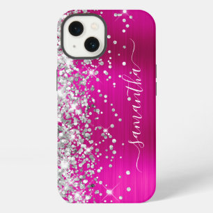Etui iPhone 13 Paillettes Argent Rose Chaud Feuille Métal Signatu