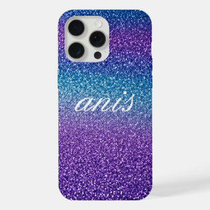Coque iPhone 15 Pro Max Paillettes bleu violet moderne