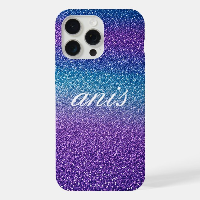 Coque iPhone Paillettes bleu violet moderne (Verso)