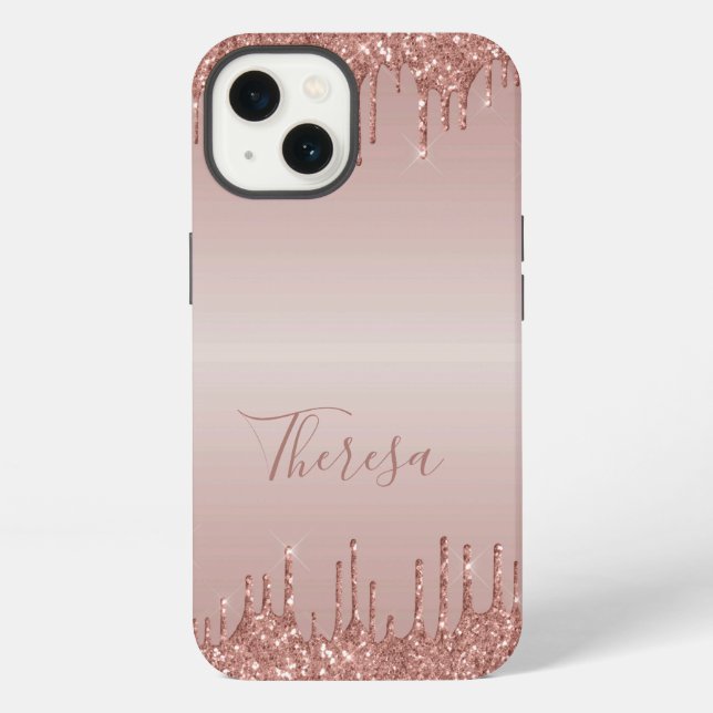 Coque iPhone Paillettes Classiques Monogrammées Doré Rosé (Verso)