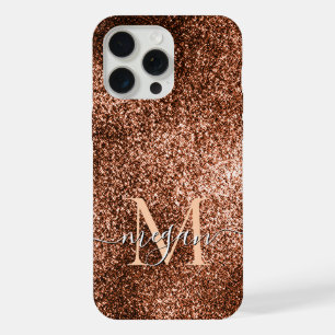 Coque iPhone 15 Pro Max Paillettes de cuivre scintillantes - Chic monogram