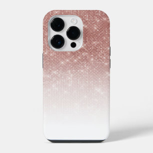 Coque Pour iPhone 14 Plus Paillettes de fausse rose en or rose girly blanc o