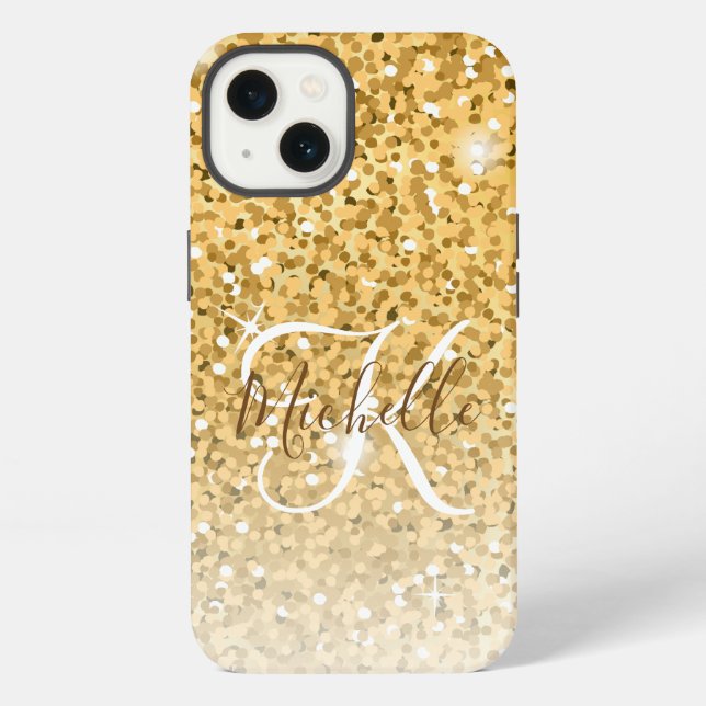 Coque iPhone Paillettes de monogramme de nom de script féminin  (Verso)
