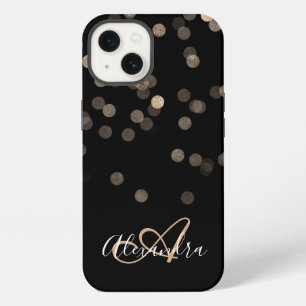 Etui iPhone 13 Paillettes de Or Noir Monogramme Nom