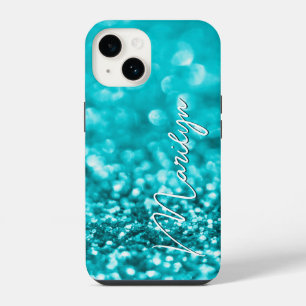 Coque Pour iPhone 14 Paillettes de turquoise personnalisées