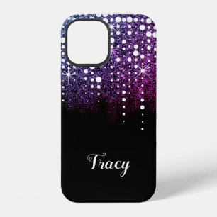 Coque iPhone 12 Paillettes Étincelles Gouttes de Pluie Violet Rose