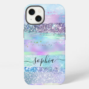Etui iPhone 13 Paillettes Filles Faux holographique Rose Bleu V