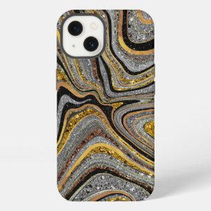 Etui iPhone 13 Paillettes Glam Brillant fille marbre art gris or