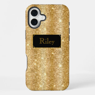 Coque iPhone 16 Plus Paillettes glamour or points scintillants