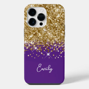 Coque Pour Pour iPhone 14 Pro Max Paillettes Glamour Violet Royal et Or
