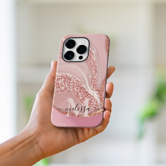 Coque iPhone Paillettes Monogramme Chic Or Rose Moderne (Créateur téléchargé)