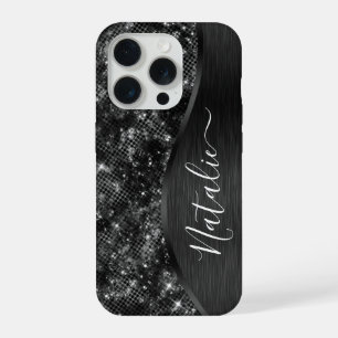 Coque iPhone 15 Pro Paillettes Noir Métallisé Personnalisé