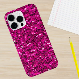 Coque iPhone 15 Pro Max Paillettes rose chaud fausses