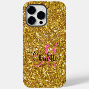Coque Pour Pour iPhone 14 Pro Max Paillettes scintillantes dorées monogrammées