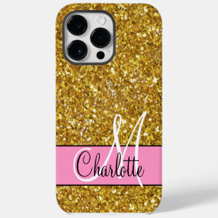 Coque Pour Pour iPhone 14 Pro Max Paillettes scintillantes dorées, papillons rose or