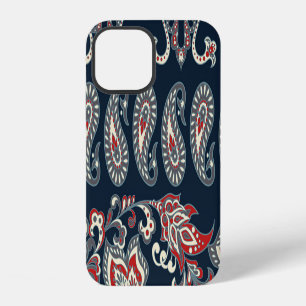 Coque iPhone 12 Paisley fleurie, damas motif vintage.