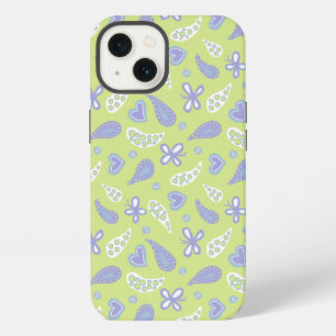 Etui iPhone 13 Paisley Violet et Papillons et Cœurs au Citron