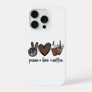 Coque iPhone 15 Pro Paix Amour Café Imprimé Léopard PNG Café Mignon