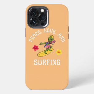 Etui iPhone 13 Pro Max Paix Amour et Surf Hibiscus Fleur Alien