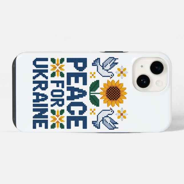 Coque iPhone Paix pour l'Ukraine Pixel Folk Art (Verso Horizontal)