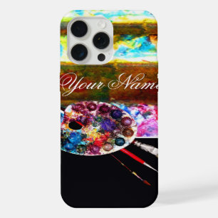 Coque iPhone 15 Pro Max PALETTE DE COULEURS D'ARTISTE ET PINCEAUX ,Noir