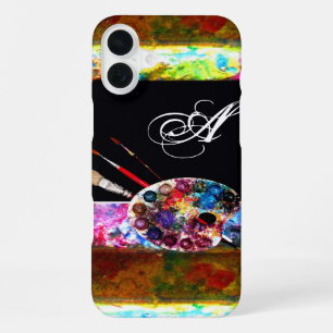 Coque iPhone 16 Plus PALETTE DE COULEURS DE L'ARTISTE MONOGRAMME Noir