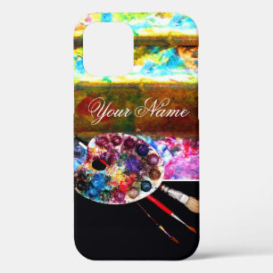 Coque iPhone 12 PALETTE ET BROUILLES DE COULEUR ARTISTE, Noir