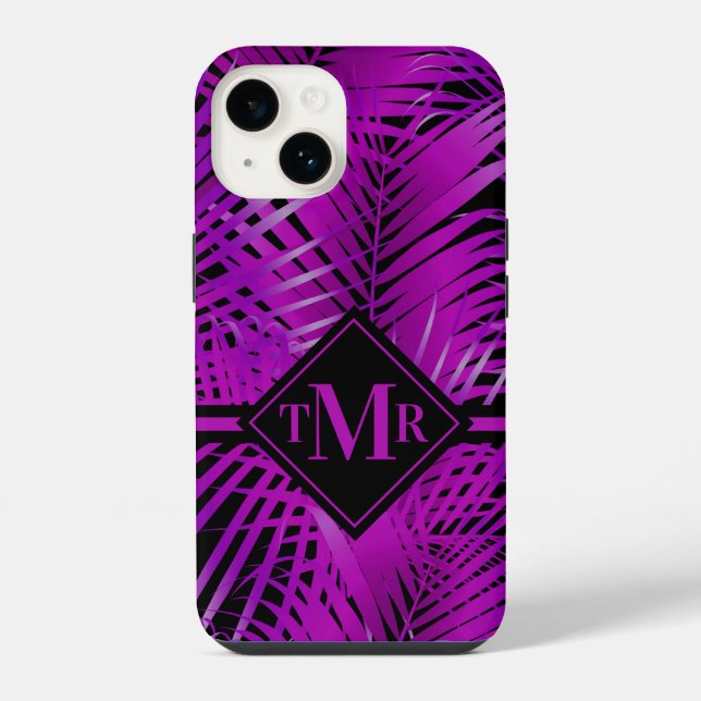 Coque iPhone Palme violet monogramme (Verso)