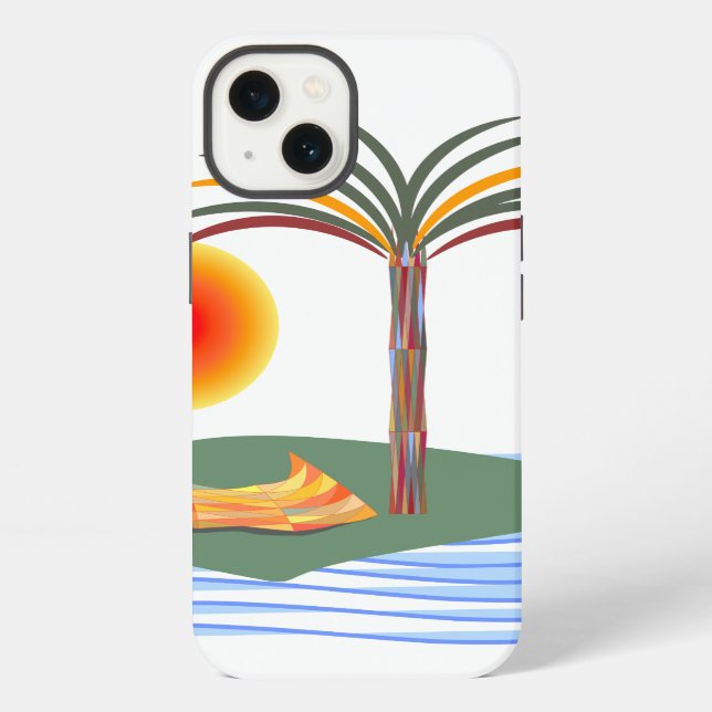 Coque iPhone Palmier tropical, Soleil, Vagues (Verso)
