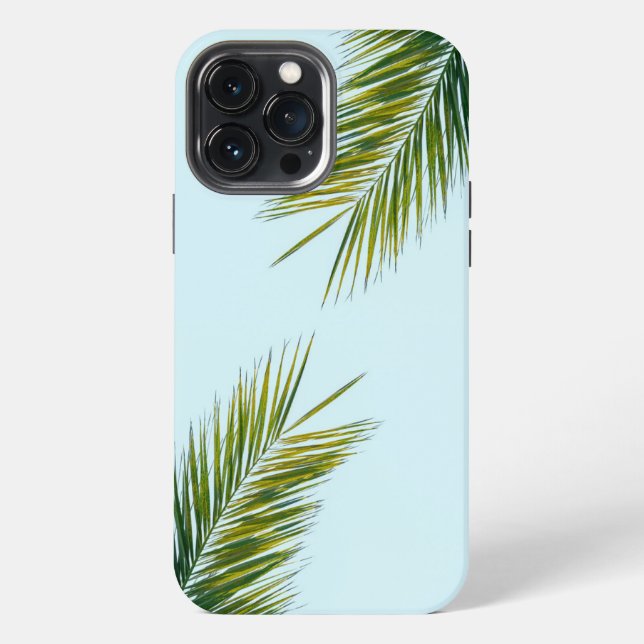 Coque iPhone Palmier Vert Tropical sur Fond Bleu Clair (Verso)