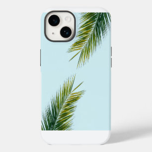 Coque Pour iPhone 14 Palmier Vert Tropical sur Fond Bleu Clair